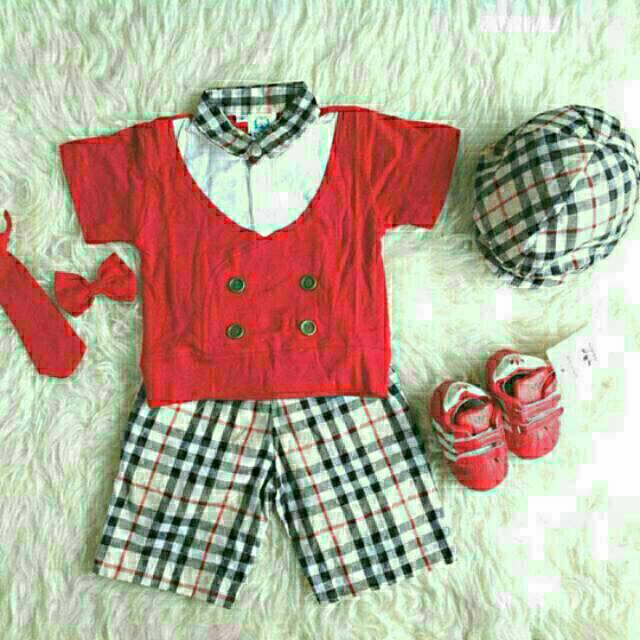 Baju Bayi Formal Set Square topi 5in1 baju anak pesta baju anak lucu tuxedo terbaru kekinian