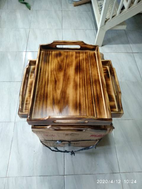 Baki Kayu / Nampan Kayu / Tray Kayu Pinus Motif Bakaran 40 x 30