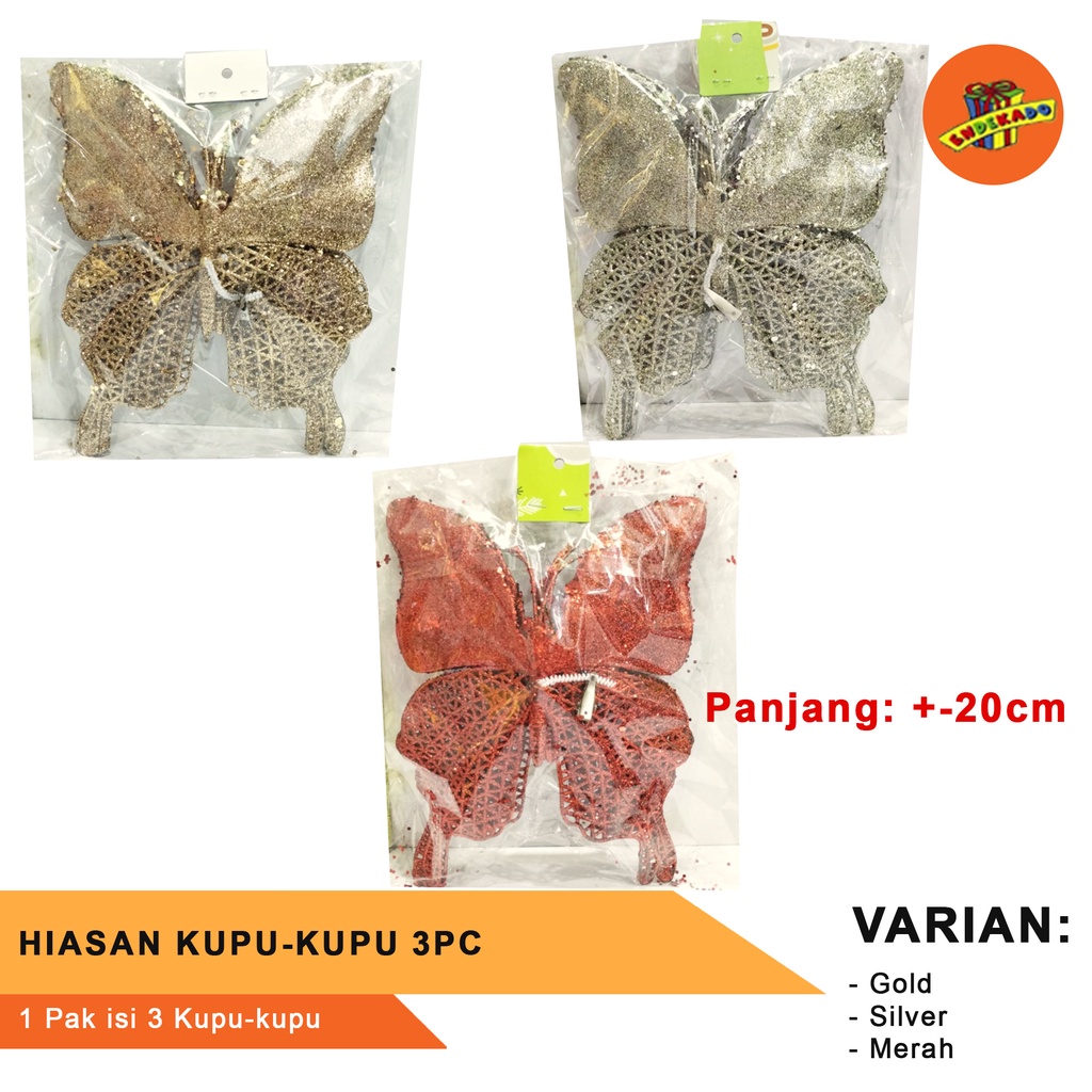 HIASAN KUPU-KUPU 3PC - Hiasan Natal