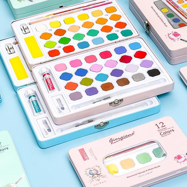 

Koleksi Terbaru.. Giorgione Solid Watercolor Paint Cat Air Lukis 12/18/24/36/48 Warna Free Brush Paper G-800