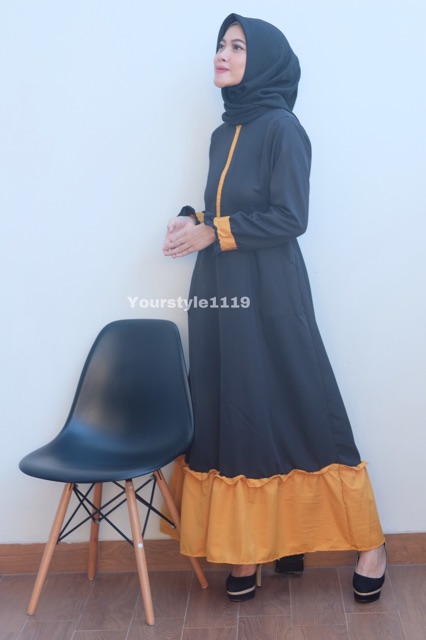 Gamis trendy LD 95cm fit to L sleting depan polos