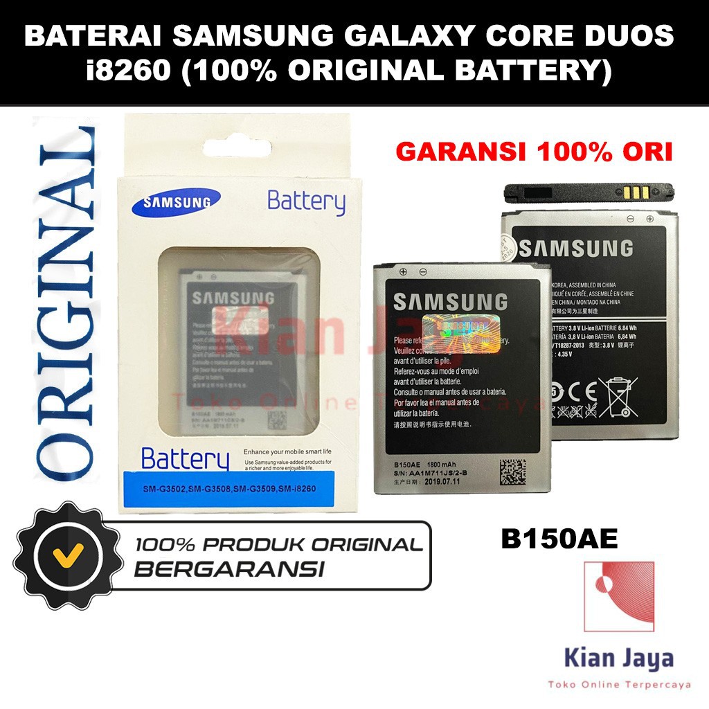 [Garansi 100% Ori] Baterai Samsung Galaxy Core Duos / GT-I8260 Batre Batrai battery Hp Ori