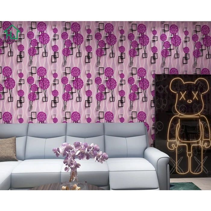 WALLPAPER STICKER POHON BUNGA PINK KOTAK 3D 45 CM X 10 M