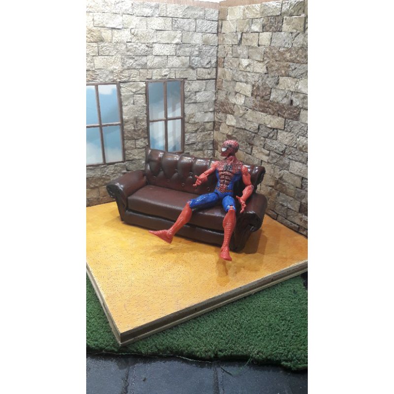 Miniatur Sofa kulit Chesterfield 1:12 scale for Marvel Figma ShF