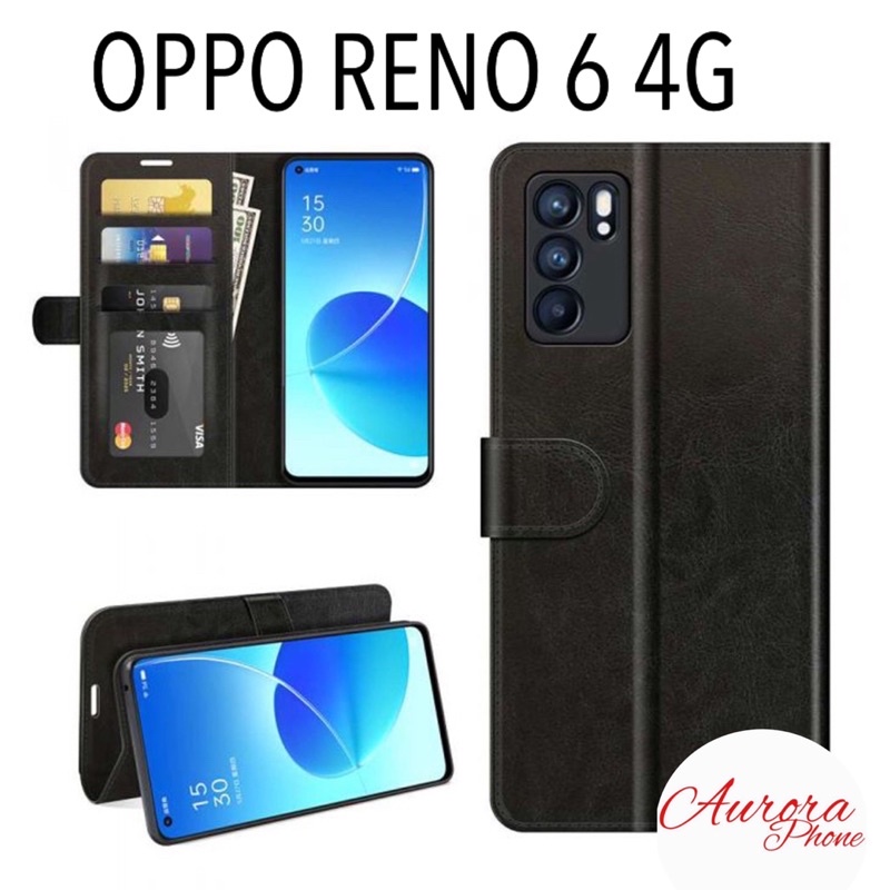 Oppo Reno 6 4G Flip Cover Wallet Leather Case Classic Slot Kartu / Flip Case Oppo Reno 6 4G  Wallet 