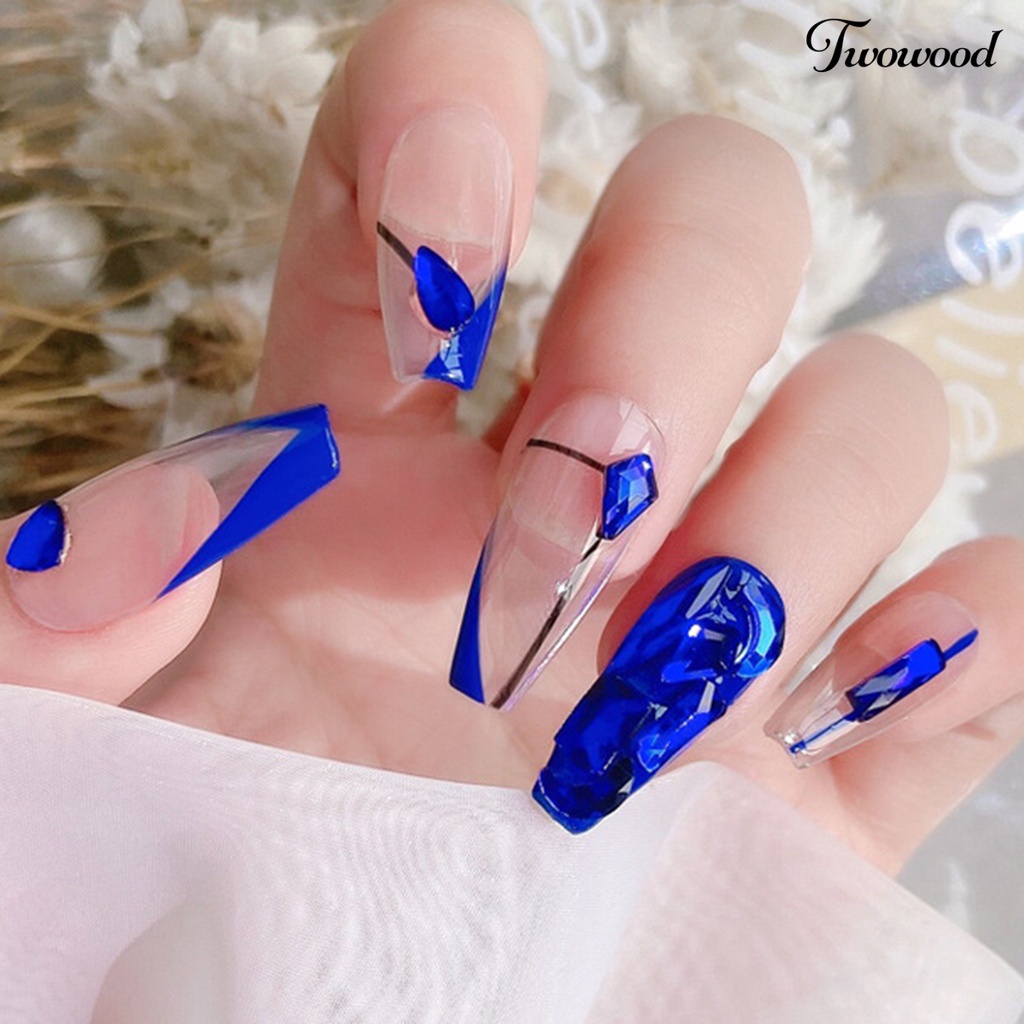 100pcs Stick Kristal Berlian Imitasi 3D Warna Biru Tua Untuk Dekorasi Nail Art