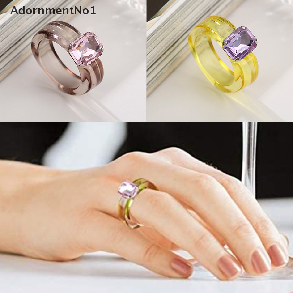 (AdornmentNo1) Cincin Geometri Aksen Kristal + Berlian Imitasi Bahan Resin Untuk Perhiasan Wanita