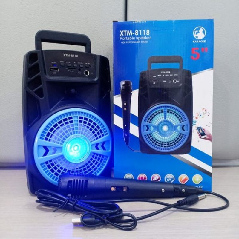 Speaker Bluetooth 5Inchi Xtm 8118 Bonus Microphone Karaoke Speaker Wireless Radio Fm Salon Aktif Estra Bass Best Sound Speaker Portable Led Speaker Aktif 5Inc