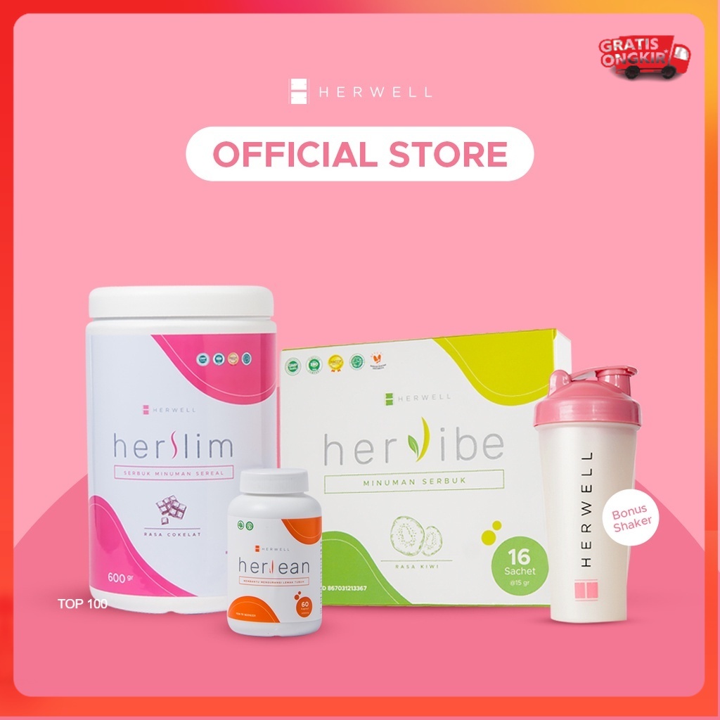 Herwell - Bundling 3pcs - Herslim + Hervibe + Herlean FREE SHAKER BPOM HALAL HERWEL ORI ORIGINAL OFFICIAL STORE DIET PELANGSING