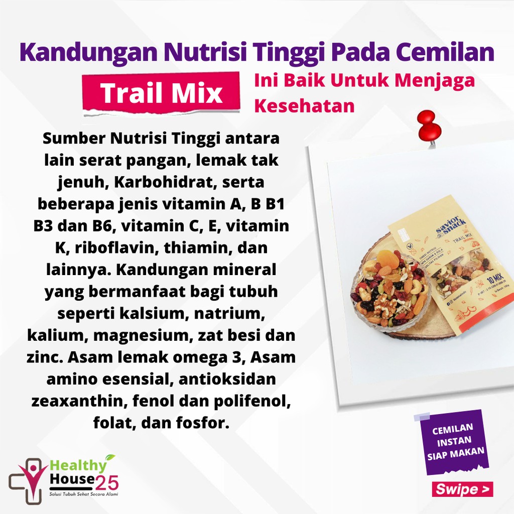 Makanan Diet Rendah Kalori - Cemilan Sehat Untuk Diet - Topping Oatmeal Diet - Savior Snack Trail Mix - 10 Mix Nuts &amp; Fruit Dried