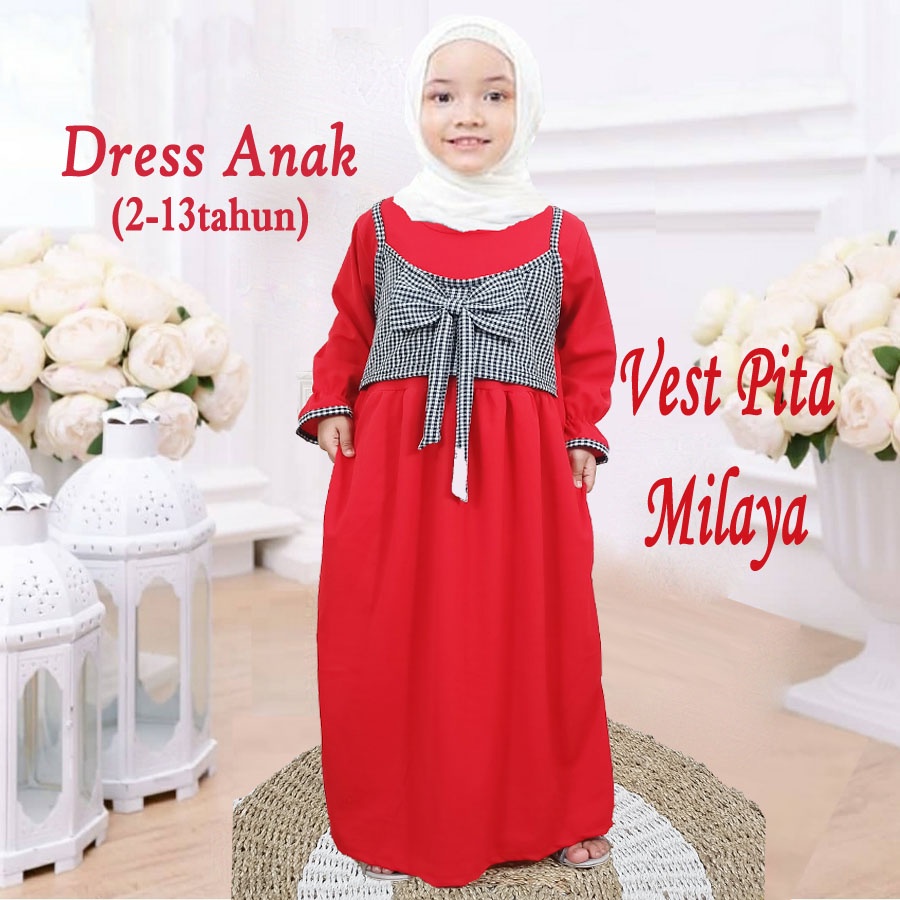 DRESS ANAK MILAYA VEST PITA SAKILA GAMIS MURAH USIA 2-13tahun GL FASHION