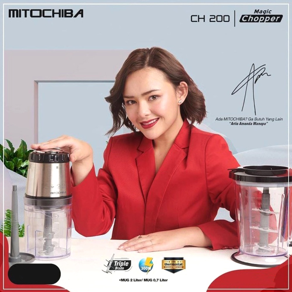 DM - MITOCHIBA Magic Chopper CH 200 / Food Meat Chopper Chooper Blender Makanan Penggiling Daging Bawang Serbaguna Plastik Stainless Steel 6 Mata Pisau