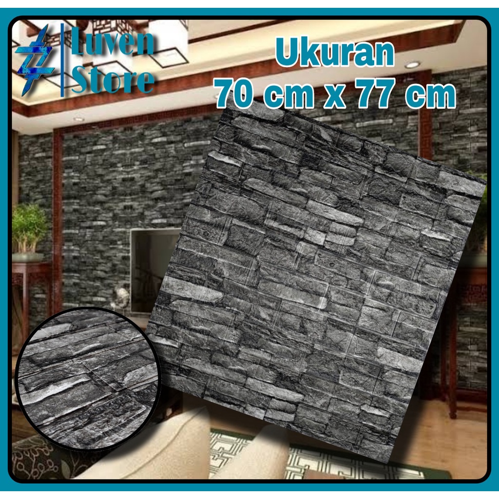Paket Hemat 10 Lembar Wallpaper 3D Foam Brick. Wall Stiker Dinding Dekorasi Rumah Terbaik.-Corak Hitam