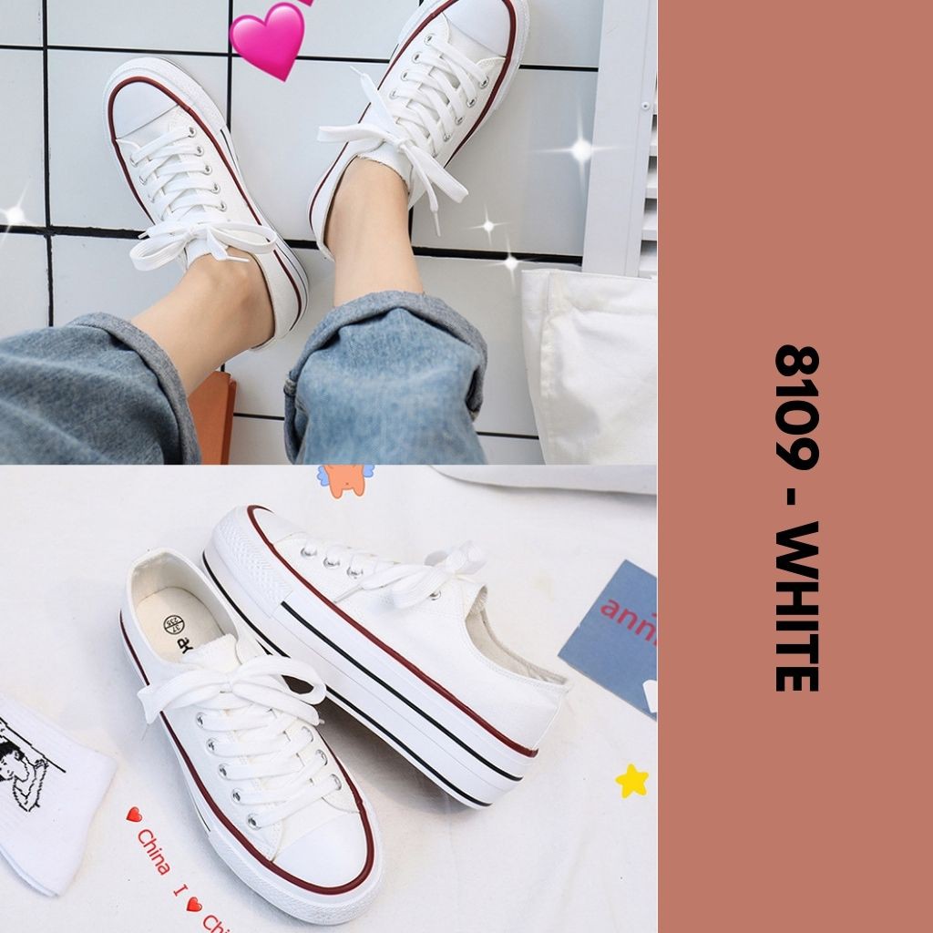 SEPATU SNEAKER WANITA KANVAS SOLE KARET  HITAM PUTIH TEBAL HIGH SOLE 5 CM MODEL TERBARU IMPORT 8109