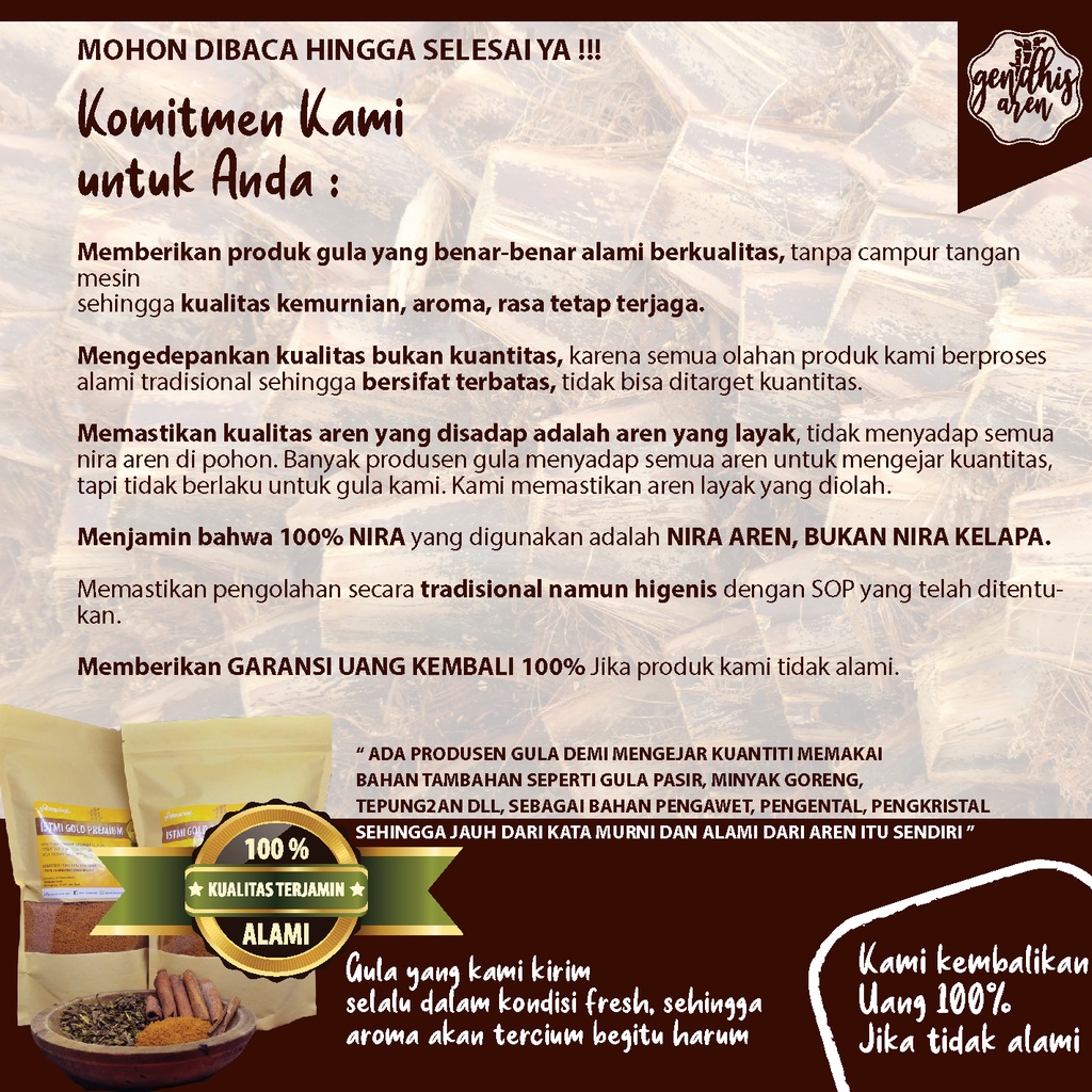 

Gula Semut Aren Organik Kemasan Kustom maksimal 1kg