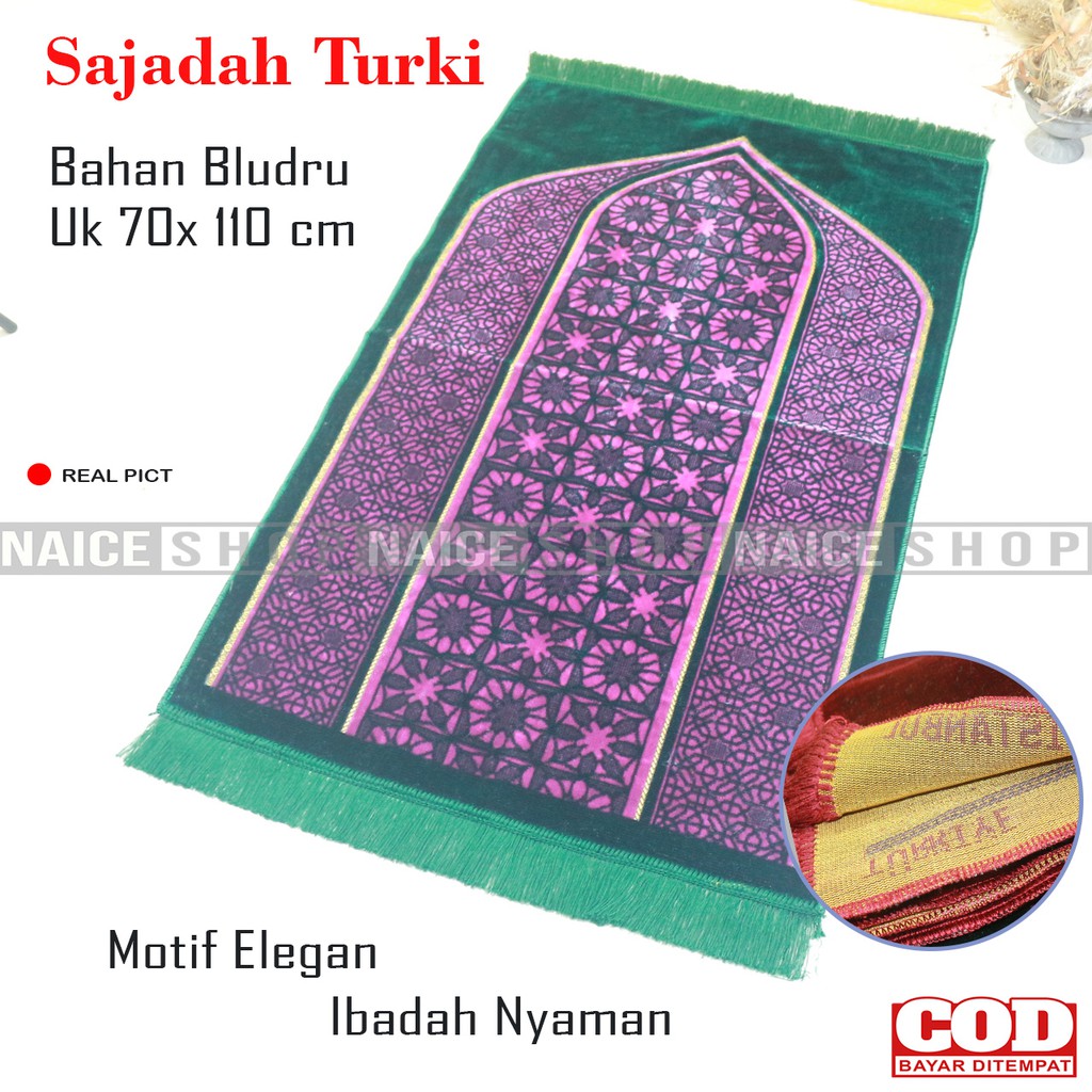 Sajadah Mewah Turki Bludru Halus Ukuran Besar 70x110 cm untuk Shalat Nyaman dan Elegan