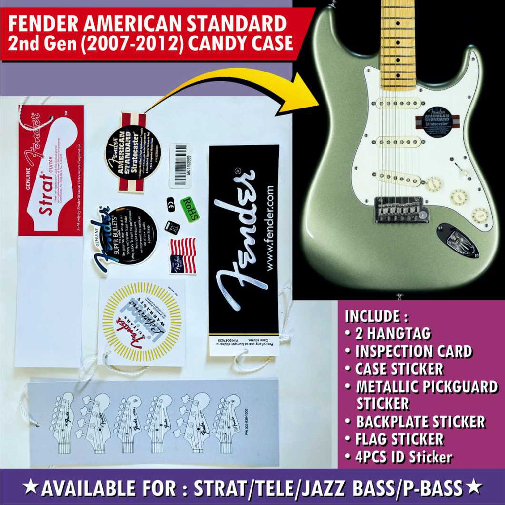 Fender American Standard 2nd Gen Guitar and Bass Candy Case Hangtag Set Plus Sticker Set