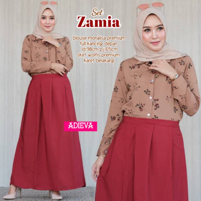 Setelan Rok Wolfis & Kemeja Monalisa Premium Best Seller Outfit Trendy Ootd Hijabers
