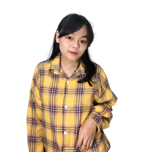 IOS SHOP - Kate Kemeja Katun Impor Casual Wanita Korea Fashion Girls Atasan Lengan Panjang Kotak Kotak-8