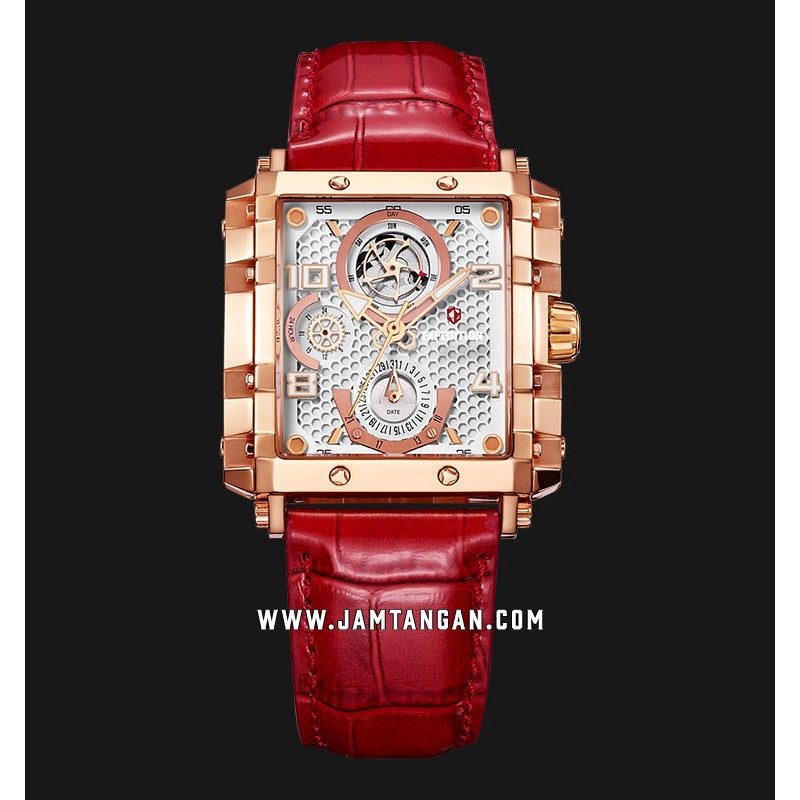 Expedition E 6757 BF LRGSLRE Ladies Silver Dial Red Leather Strap