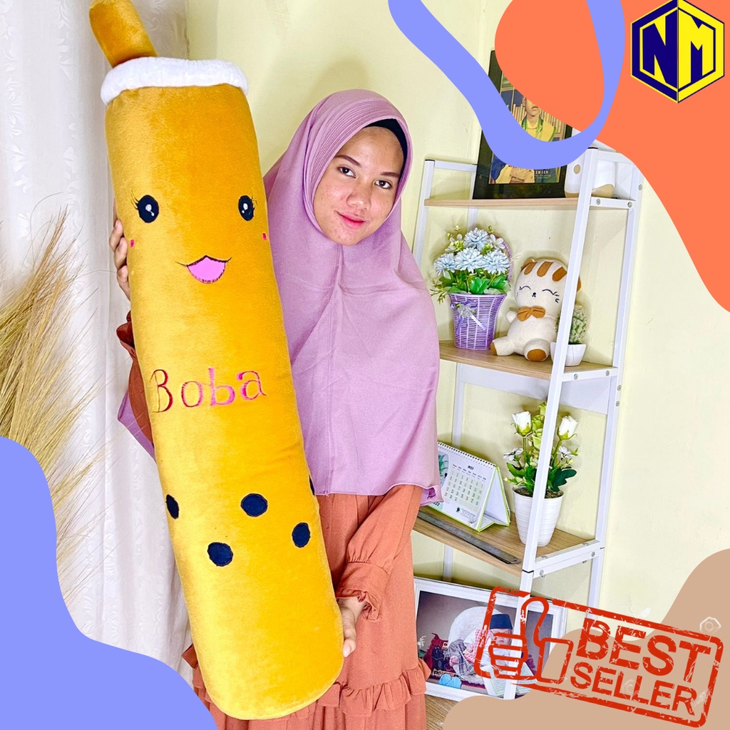 Guling Boba Giant LED ukuran 90 cm Viral bisa nyala bahan halus dan lembut