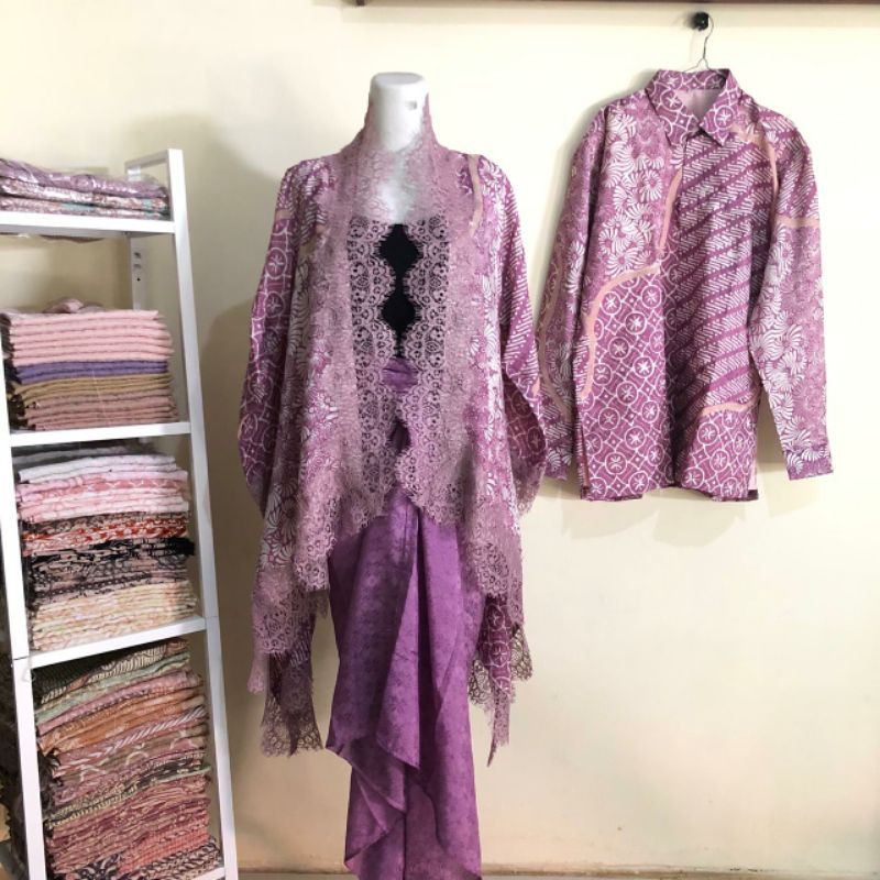 batik couple viscose outer lace set rok lilit dan kemeja