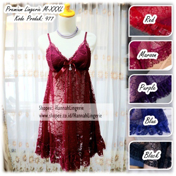 Premium LIngerie M L XL XXL Baju Tidur Transparan Seksi Cantik Hot Ukuran Besar Jumbo Bigsize 977 Bl