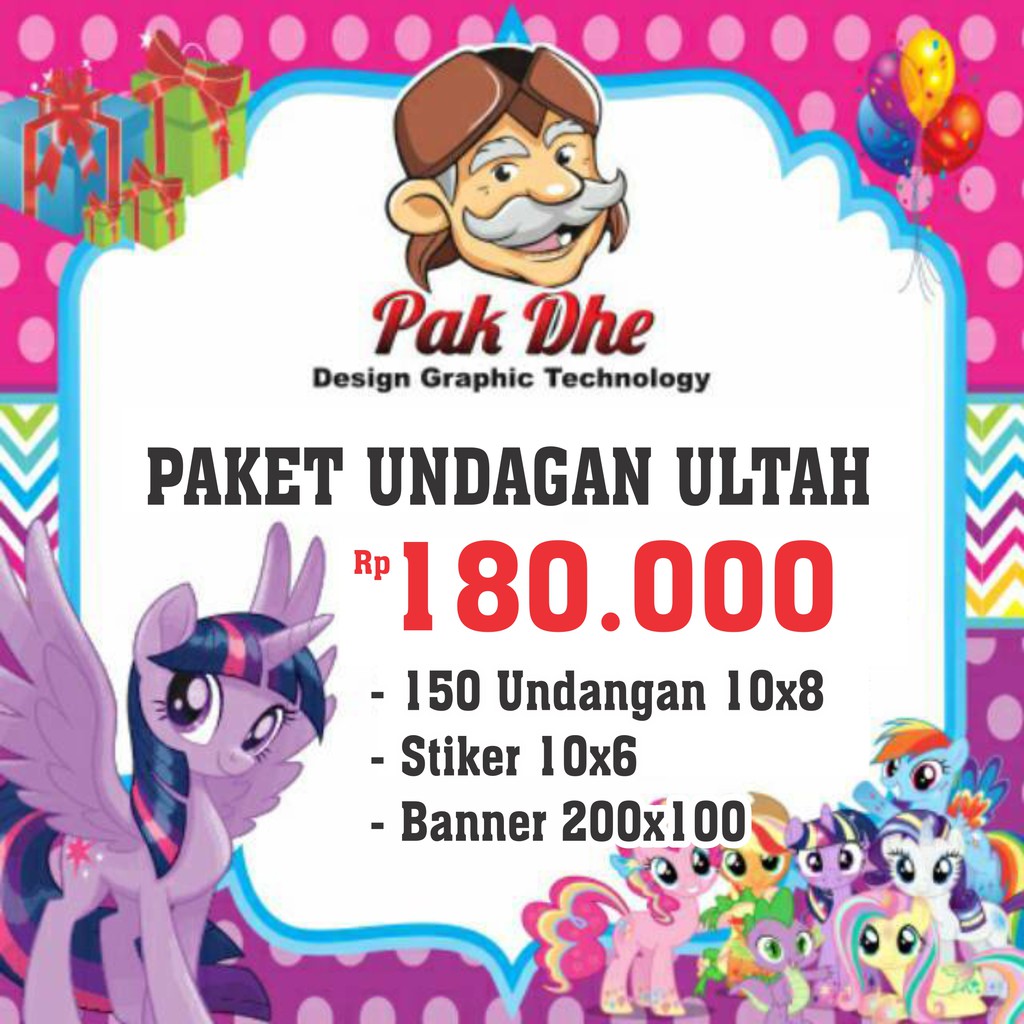 Paket Undangan Ulang Tahun Karakter Little Pony 180rb