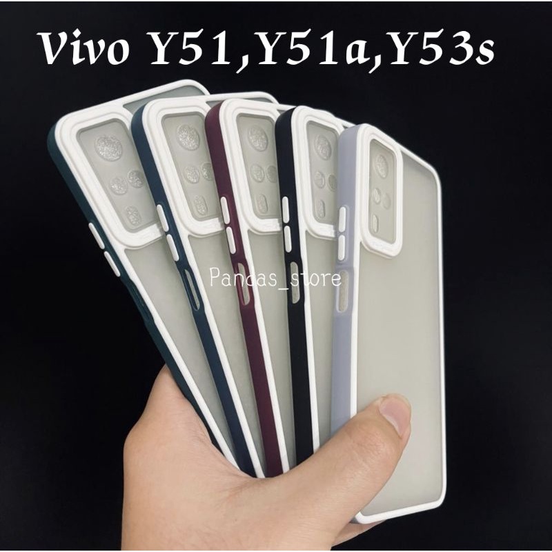 Pro Hybird Vivo Y51, Y51a, Y53s Softcase Halus dan Elegan / Pinggiran Garis Putih Keren (Pandas)
