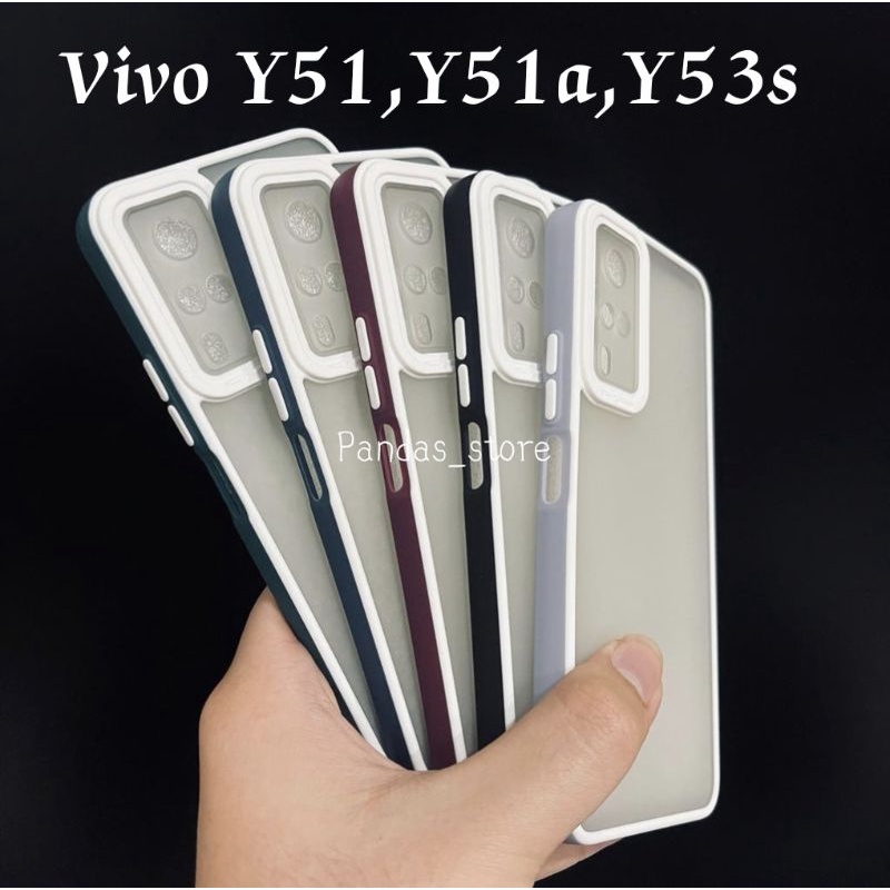 Pro Hybird Vivo Y51, Y51a, Y53s Softcase Halus dan Elegan / Pinggiran Garis Putih Keren (Pandas)