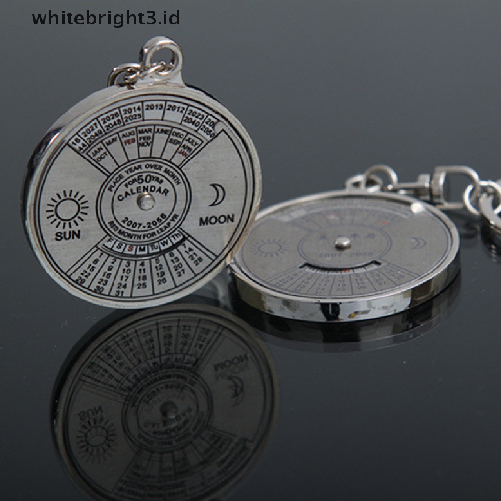 {whitebright3.id} Cool Stylish 50 Year Calendar Key Chain Keyring Keyfob Metal Alloy Ring Compass ,