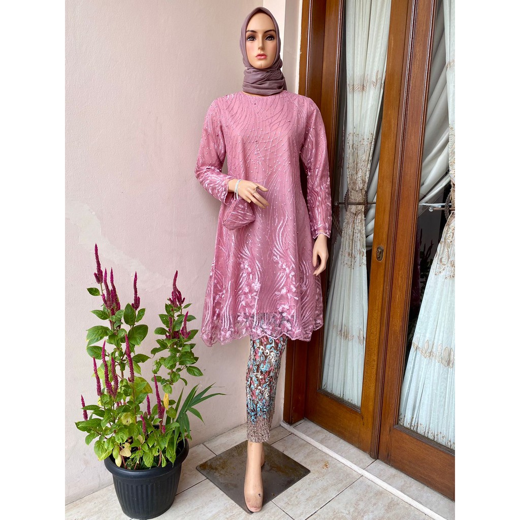 REAL PICT SET TUNIK TULLE BORDIR TIMBUL / SET KEBAYA TUNIK MUTIARA BORDIR / SET KEBAYA CASUAL