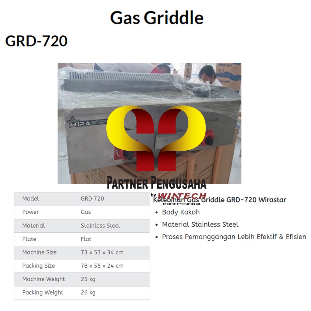 WIRASTAR GRD-720 Gas Full Flat Griddle Mesin Wajan Teppanyaki Burger