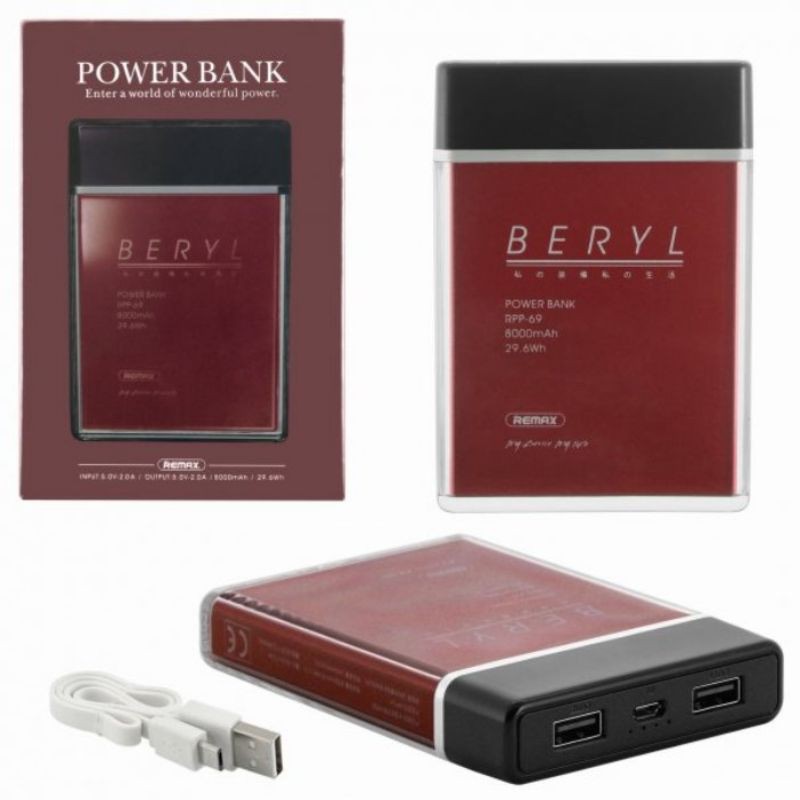 POWER BANK REMAX ORIGINAL 100% 8000mah 2usb BERYL