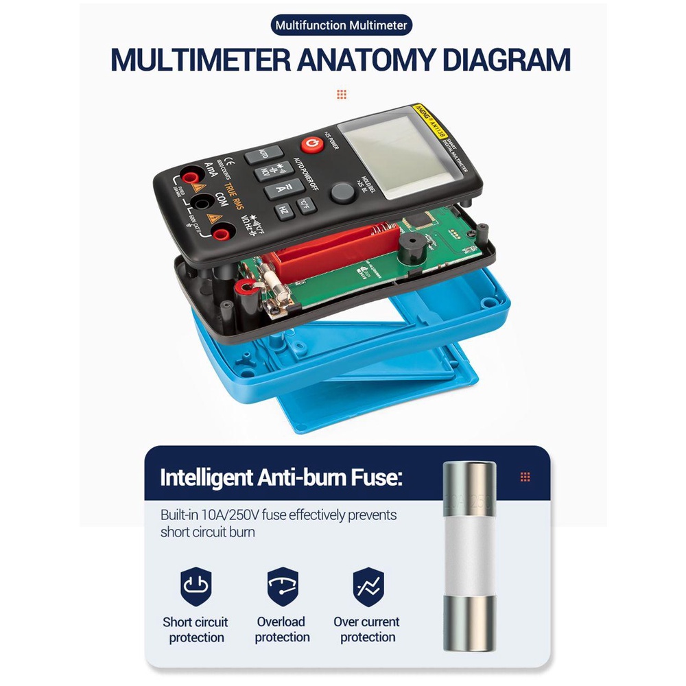 Nanas Digital Smart Multimeter Multifungsi Auto-Ranging AC/DC Transistor Voltage Meter Digital Profesional Meter