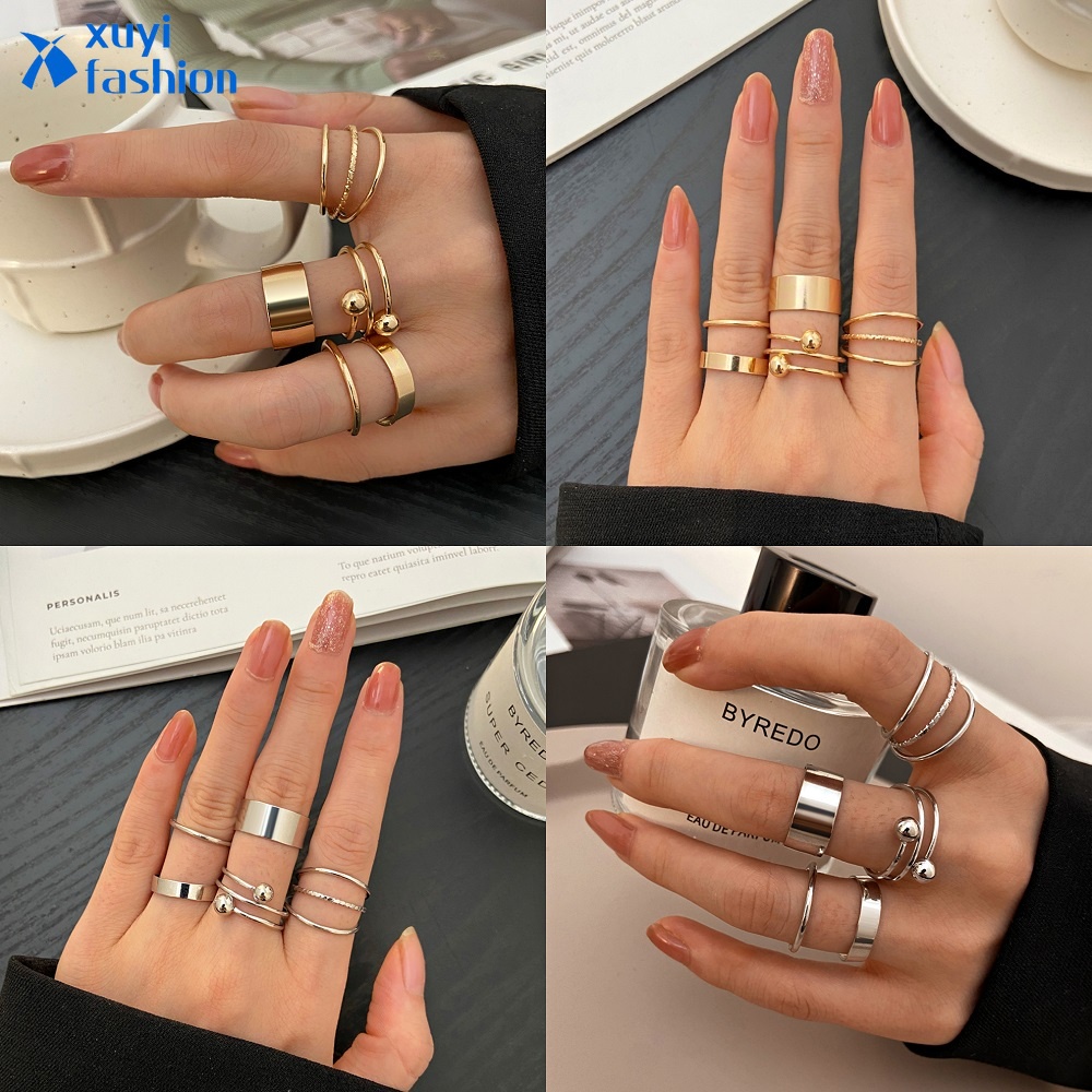 5Pcs/set Simple Fashion Ring Set Retro Stacking Combination Rings Women Jewelry Accessories Gift