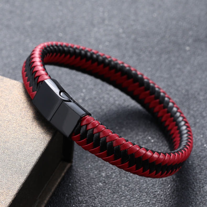 GELANG KULIT LEATHER BRACELET UNISEX FL1 RED