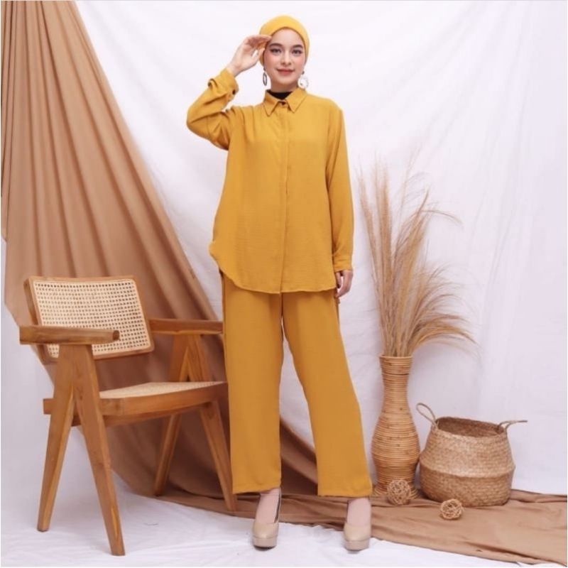 MILA SETCEL CRINKLE | SETELAN AIRFLOW KEKINIAN | PIYAMA WANITA TERBARU | SET POLOS WANITA MUSLIMAH