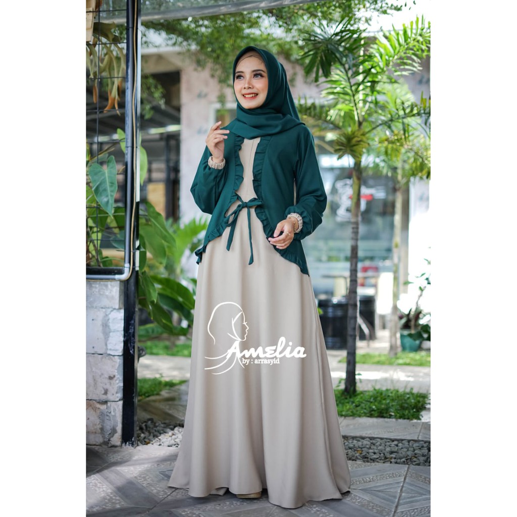 gamis modis outer by Amelia aneska itycrepe premium model terbaru blezer modis terbaru