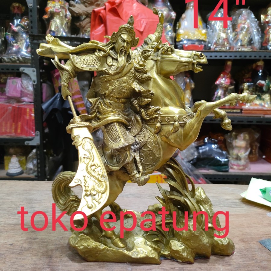 patung Dewa kwan kung kwan kong guan yu - kuningan - 14 inch