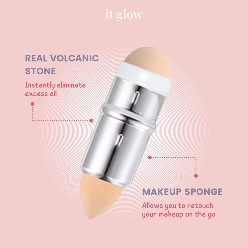 ITGLOW - OIL &amp; SEBUM ABSORBING VOLCANIC FACE ROLLER - 2in1 Oil Control &amp; Mini Beauty Blender / Pengganti Kertas Minyak / Sebum Control