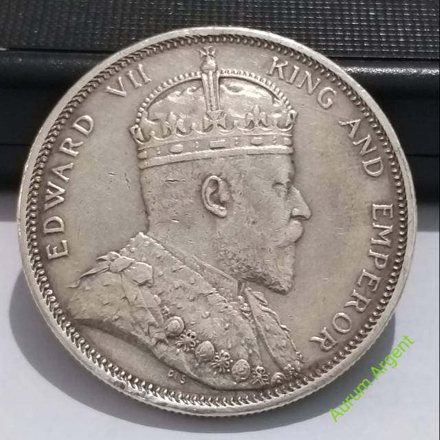 SA52-- 1 PC KOIN PERAK KUNO ASLI ONE DOLLAR EDWARD VII TH 1904. -- SILVER COIN --