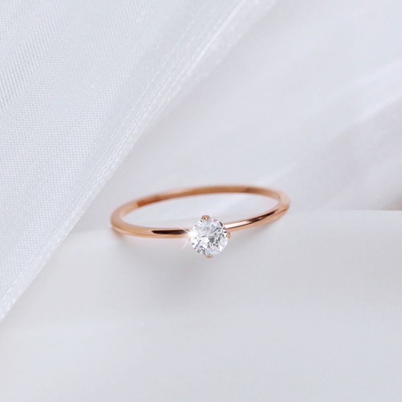 Cincin Titanium Fashion Wanita Gaya Korea Rose Gold Cincin Berlian Tunggal