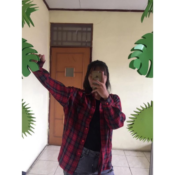 Flanell/flanel/kemeja Tartan merah