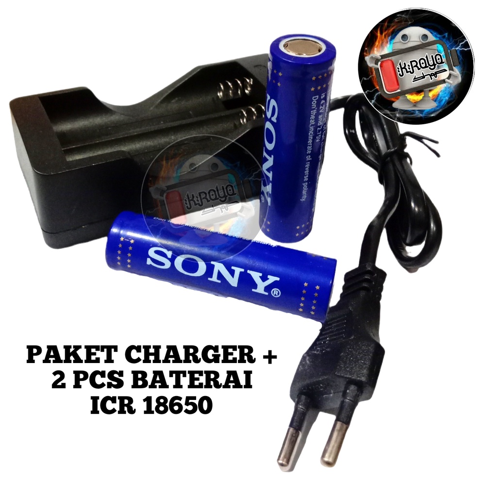 Charger 4.2V-1000mA + 2pcs Baterai Lithium 18650 Li-ION 3.7V - 5000mAh Biru