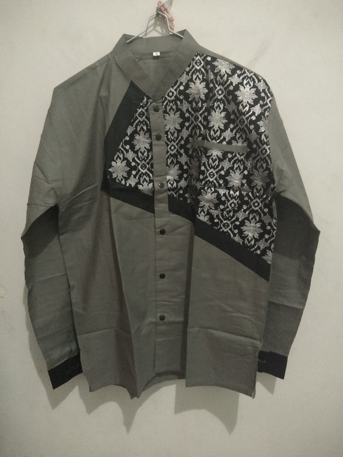 Kemeja Batik Pria Kombinasi Batik Prada Kerah Shanghai / Baju Batik Pria Murah Katun Polos