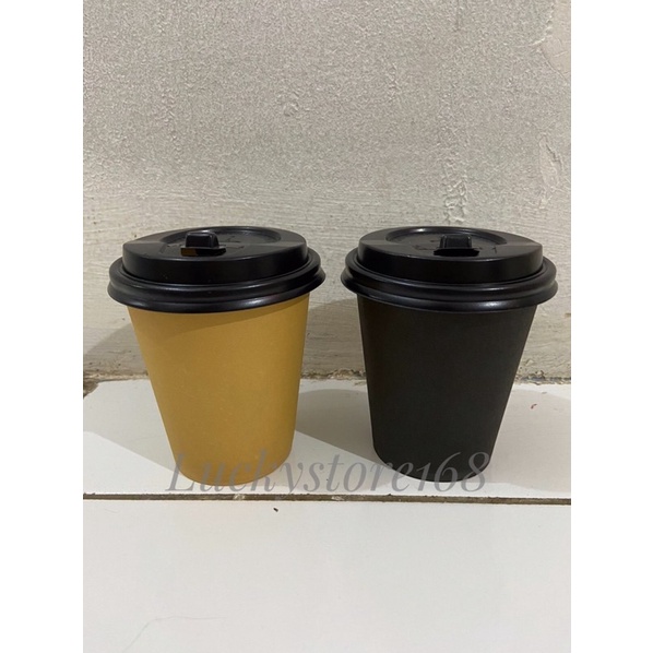 papercup coklat 8 oz + tutup hitam / gelas kertas / gelas kopi