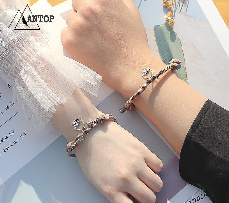 2PCS Pair（1-pasang）gelang couple magnet Gelang kapel pasangan bracelet persahabatan hitam wanita dan pria gelang inisial