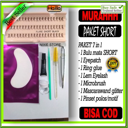 PAKET Bulu mata Tanam Eyelash Extension 7 in 1 Bulumata Natural Lembut Bagus Murah Flare 60 Helai