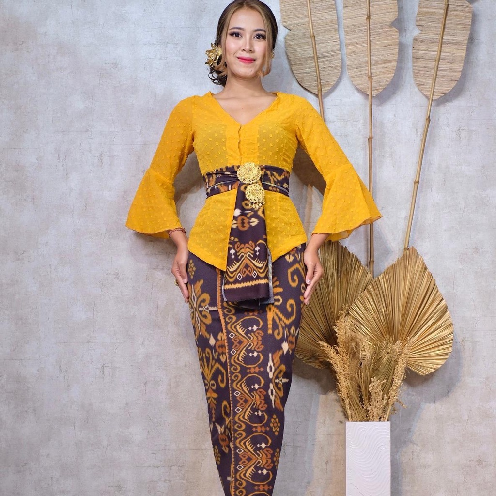 (KODE7) ONE SET KEBAYA JADI YORYU URAGIRI TROMPET+KAMEN MOSCREPE+SELENDANG-Kuning